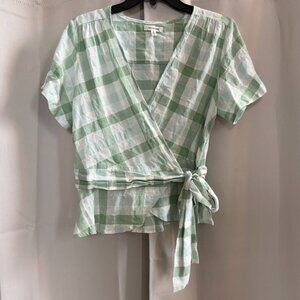 Max Studio‎ Wrap Top Small Cotton Plaid Fairy Beach Boho Peasant Western 18069
